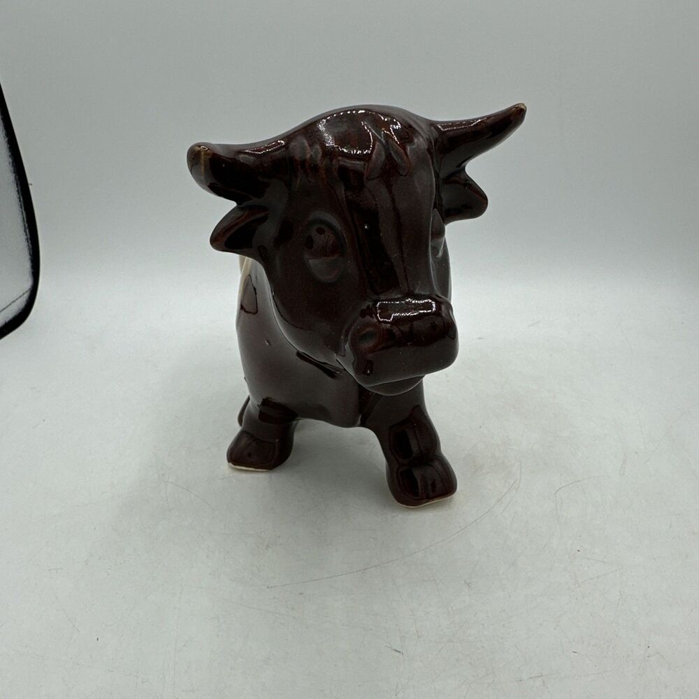 Vintage Bull Planter McCoy Ferdinand 6.5” Brown Drip Glaze - Picture 2 of 15
